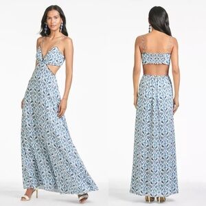Sachin + Babi Heather Dress Size 2 Blue White Cutout Deep V-Neck Maxi Dress NWT